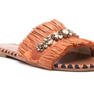 Embellished Fringe Slide Sandals - Orange